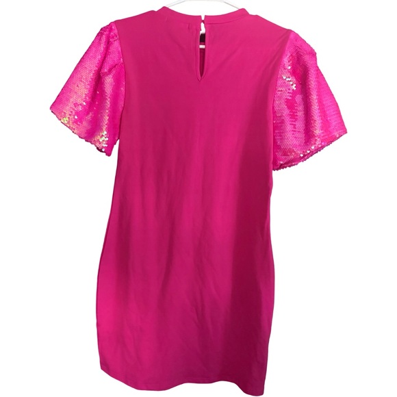 Judith March Hot Pink Sequin Puff Sleeve Shift Dress | Small Barbiecore Party 🎉 - Picture 7 of 9